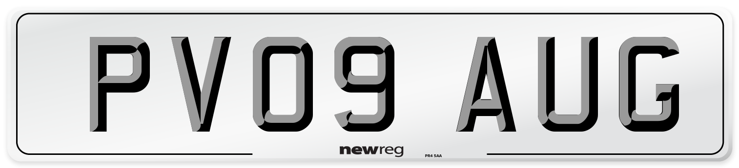 PV09 AUG Number Plate from New Reg